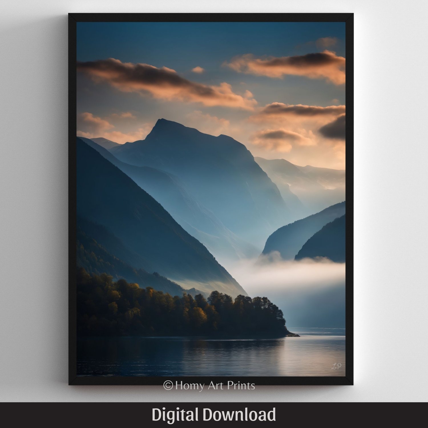 Majestic Fjord At Dusk Wall Art Realistic Painting Printable Wall Decor Digital Art Print Instant Download FJD01