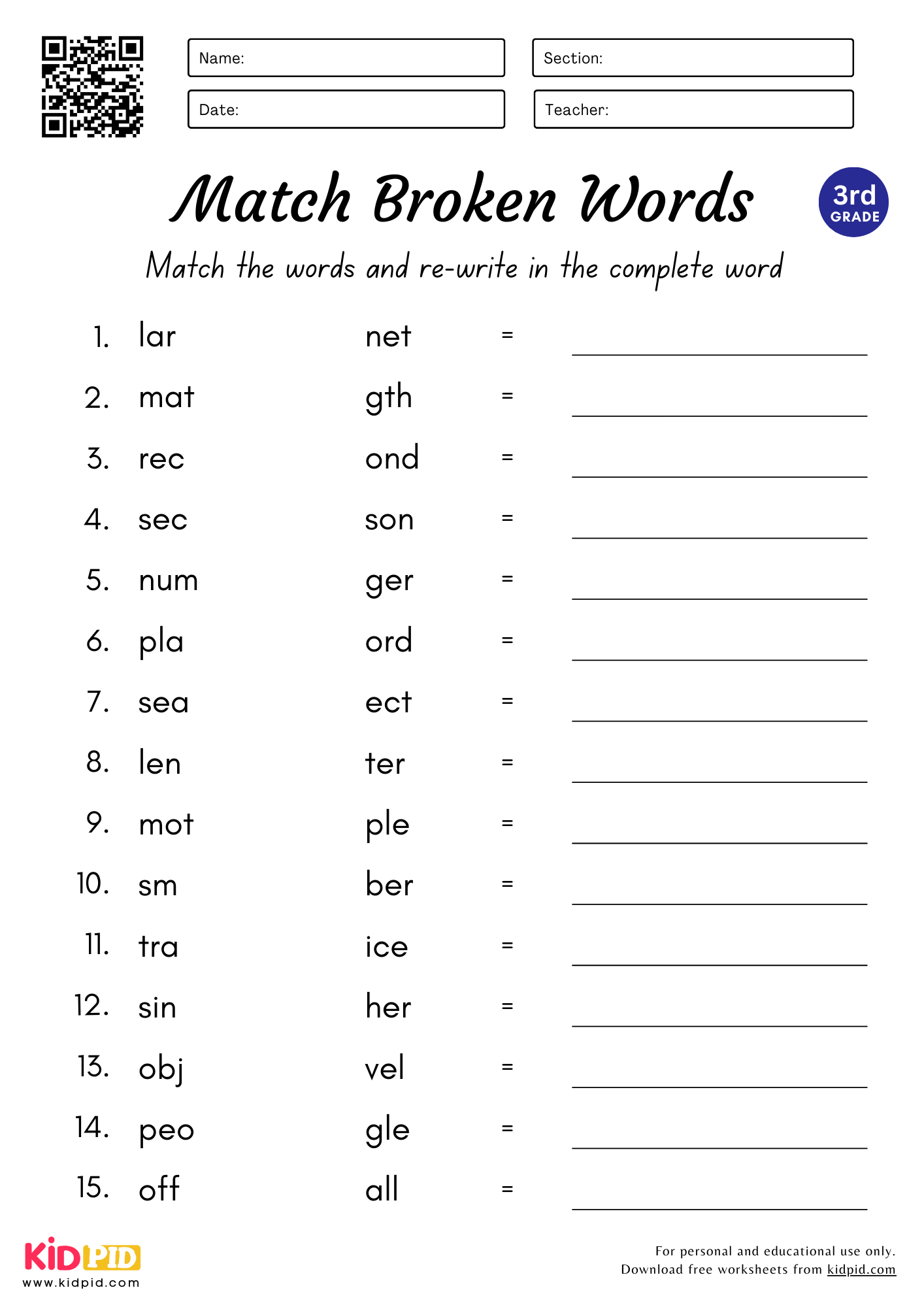 activity sheets for 3rd graders
