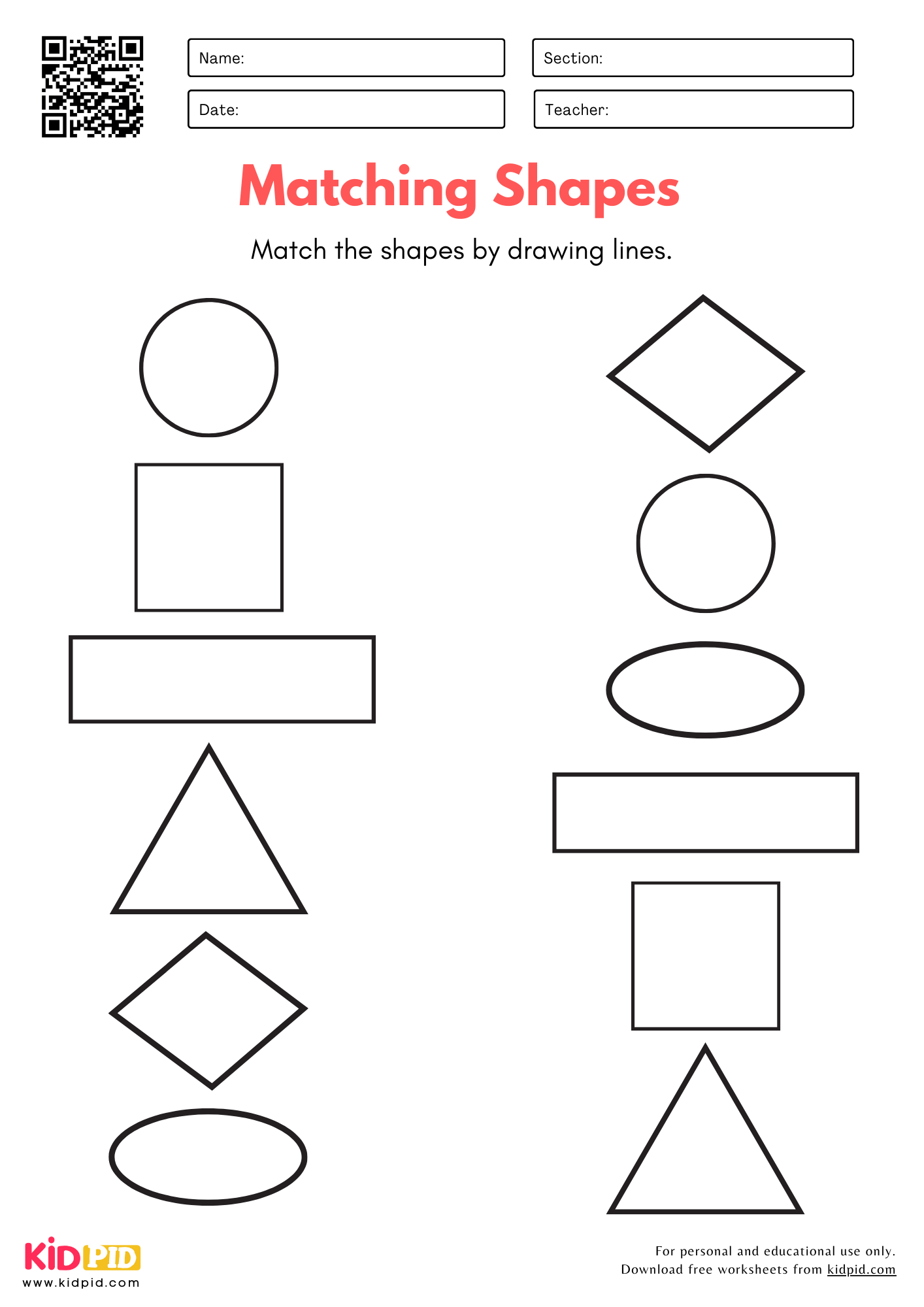 Matching Shapes Practice Worksheet For Kindergarten Kidpid