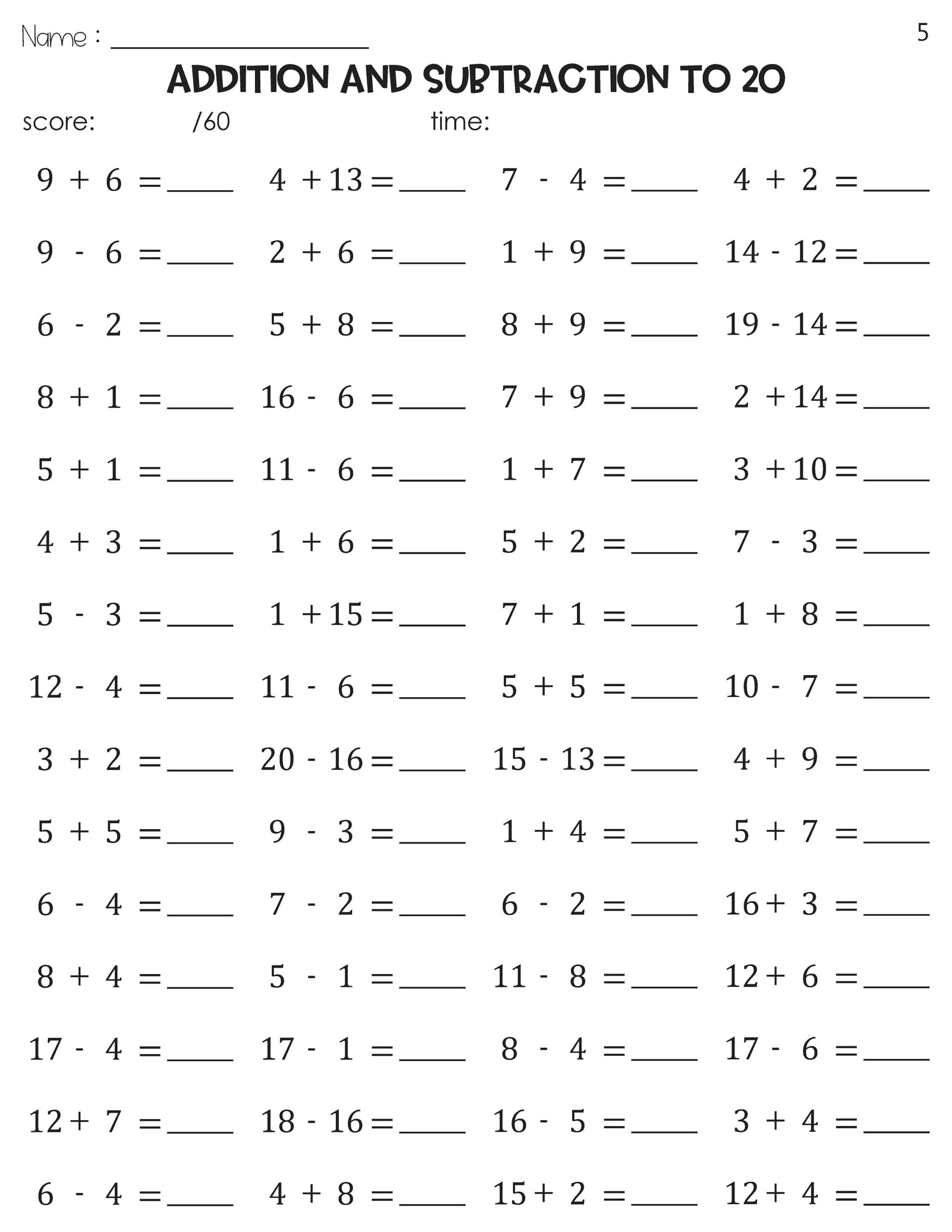 Math Fact Fluency Addition And Subtraction To 20 Timed Tests Practice Etsy Denmark Math Fact Fluency Addition And Subtraction To 20 Timed Tests Practice Etsy Denmark