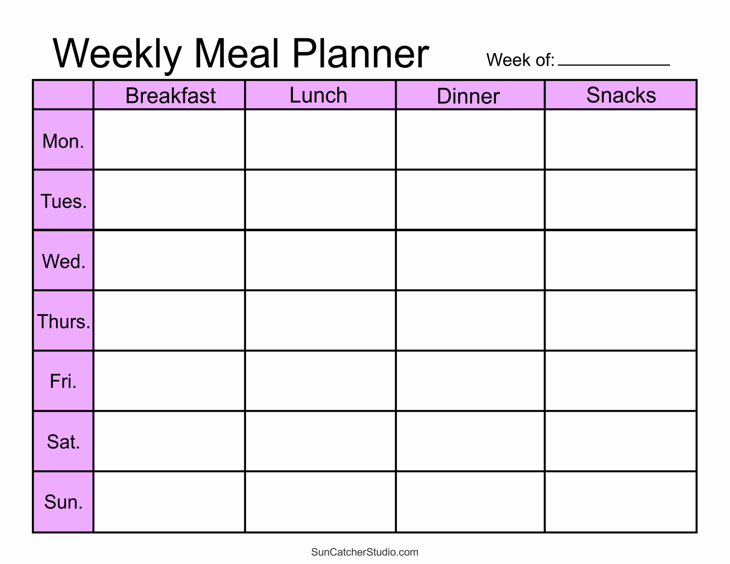 weekly food planner printable