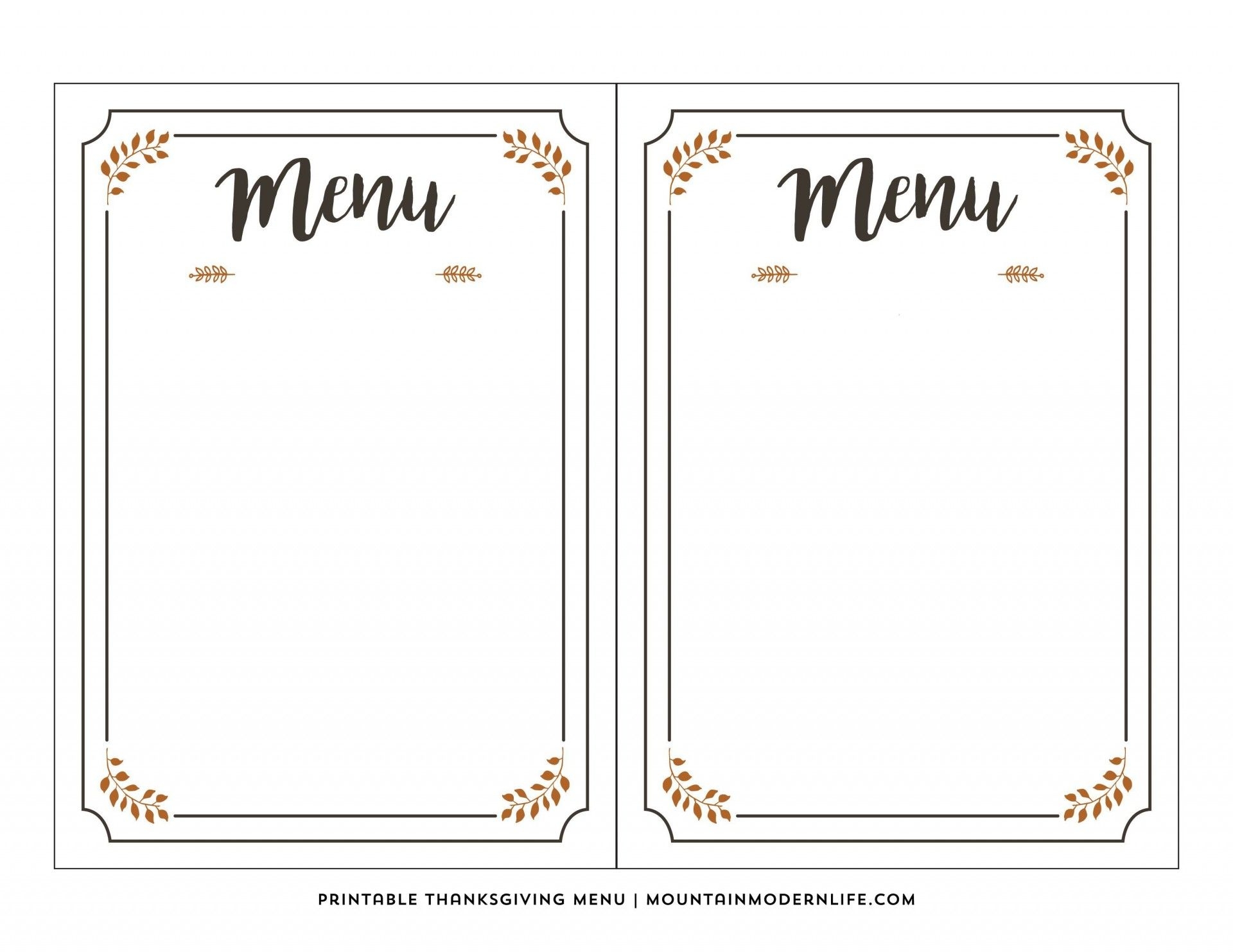 Menu Template Free Printable