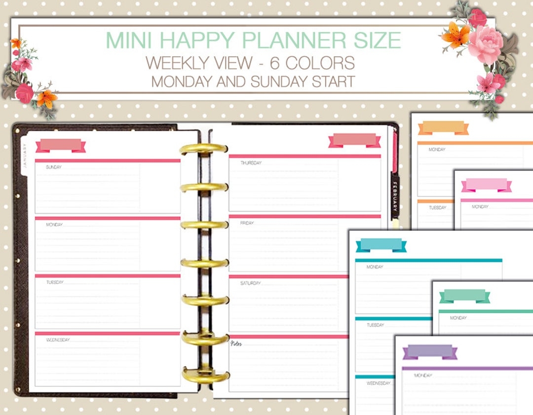 Mini Happy Planner Weekly Printable Inserts Horizontal Layout Sunday Start Monday Start Week On Two Pages Etsy UK