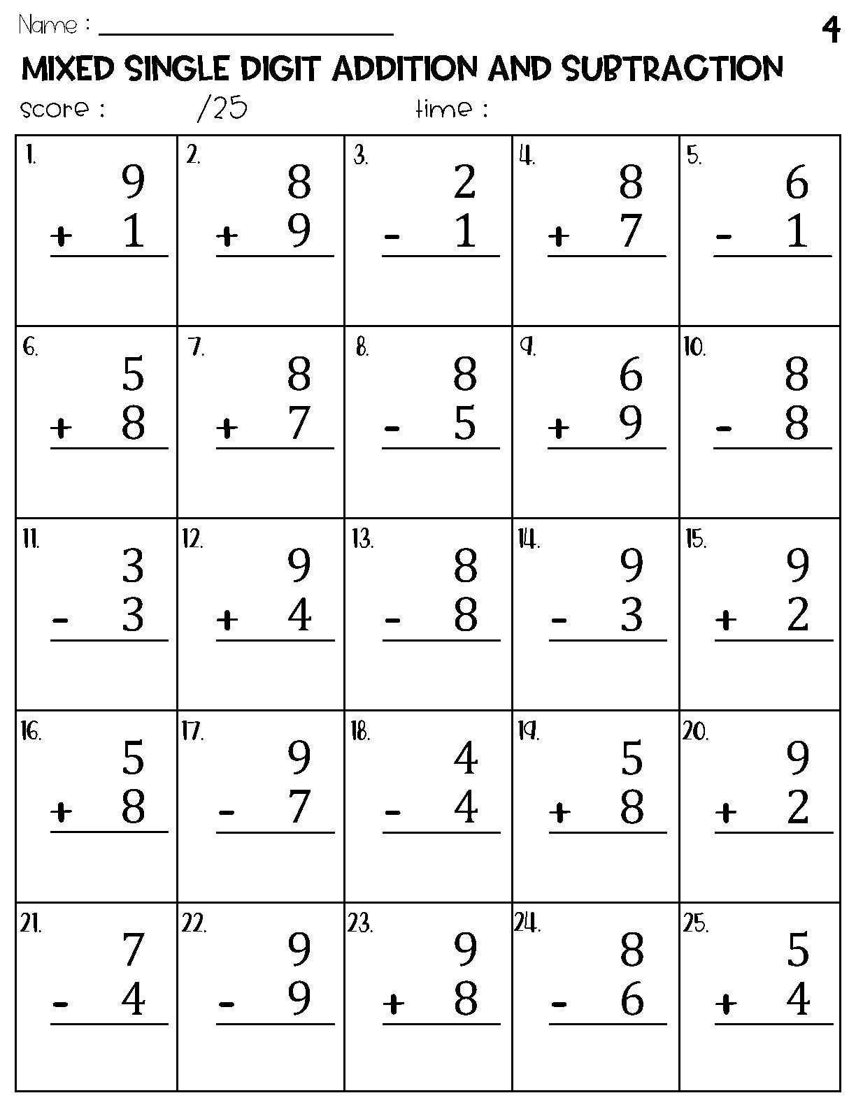Mixed Single Digit Addition And Subtraction Worksheets Etsy UK