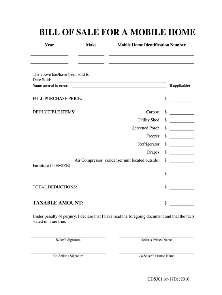 Mobile Home Bill Of Sale Without Notary Fill Out Sign Online DocHub