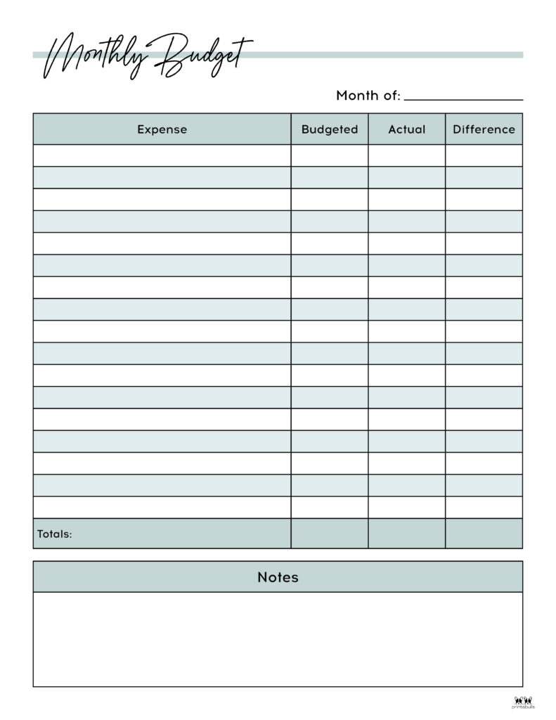 free budget printable template