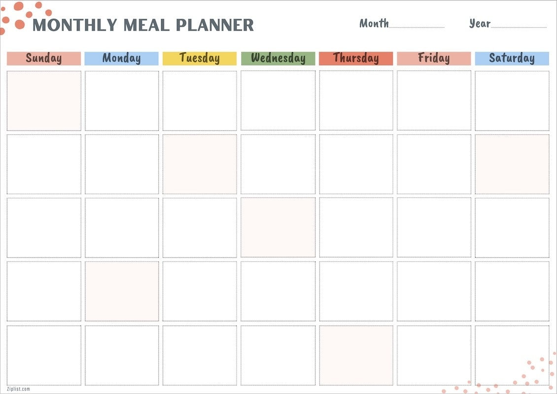 meal planner calendar printable