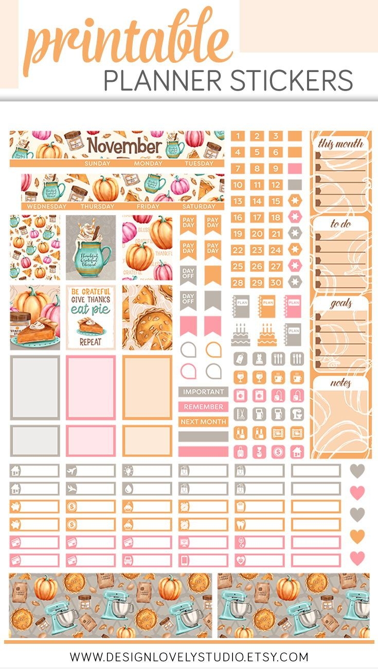 Monthly November Mini Happy Planner Fall Baking Printable Planner Stickers