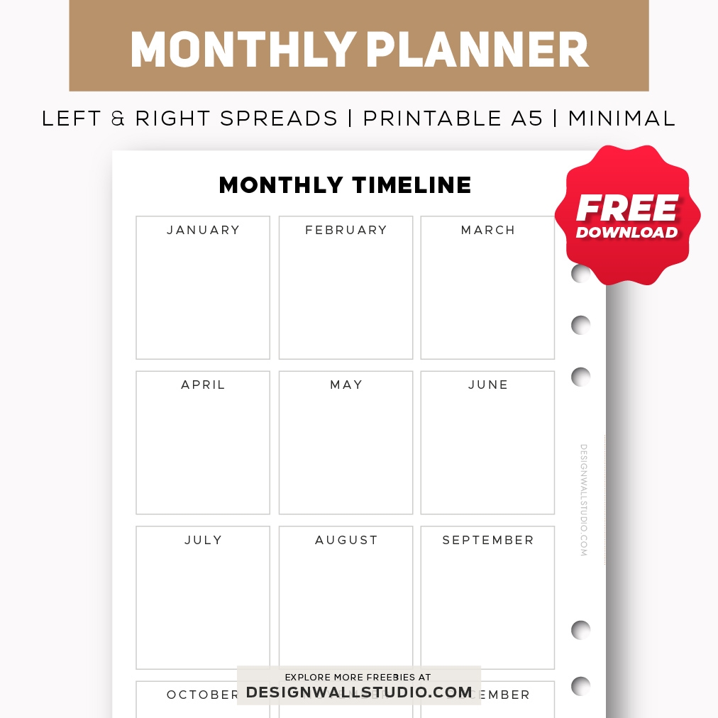 Monthly Planner Printable Insert A5 Free PDF Download Two Page Layout 3 Versions