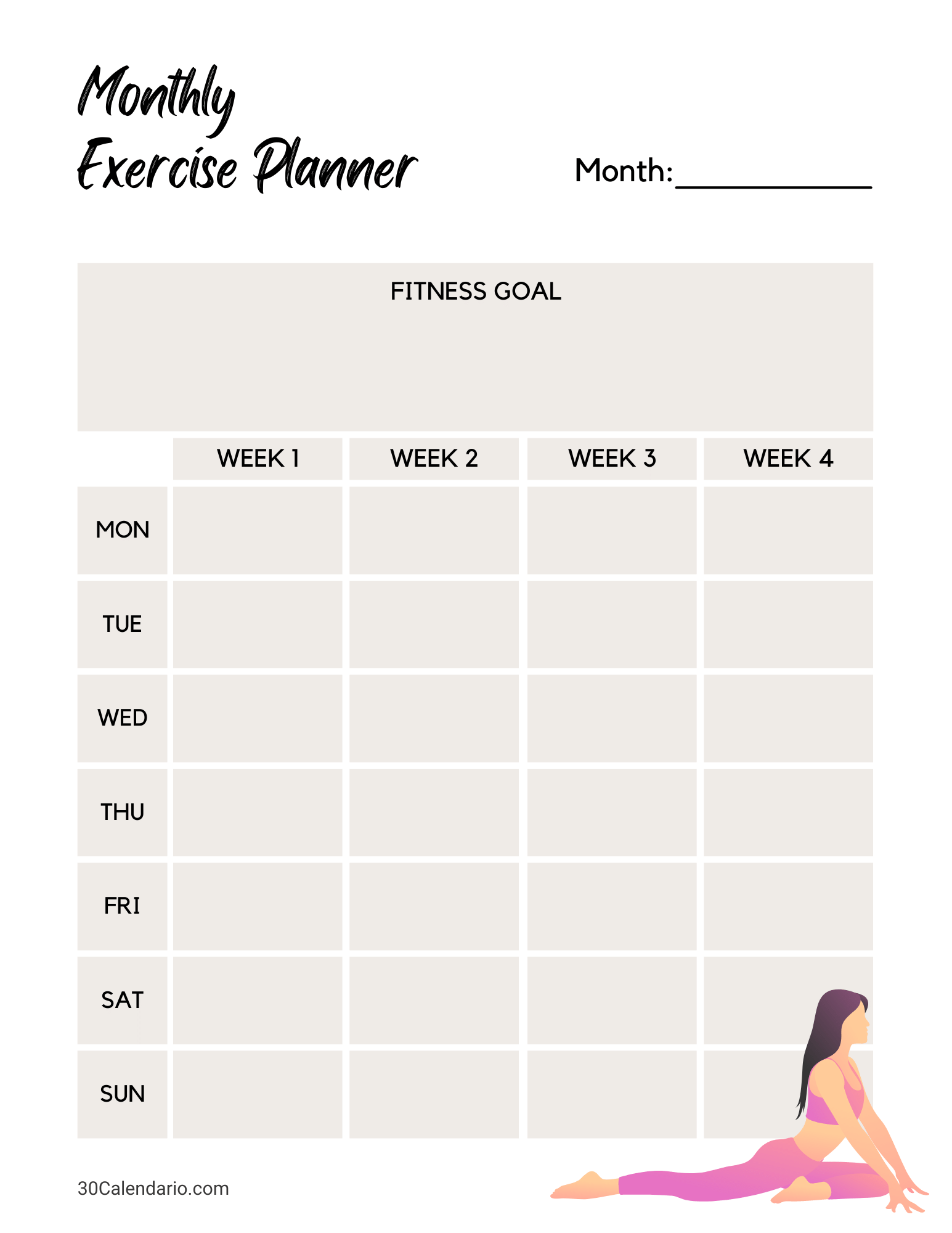 Monthly Workout Planner Template Printable Gym And Exercise Schedule Gym Printable Planner We 