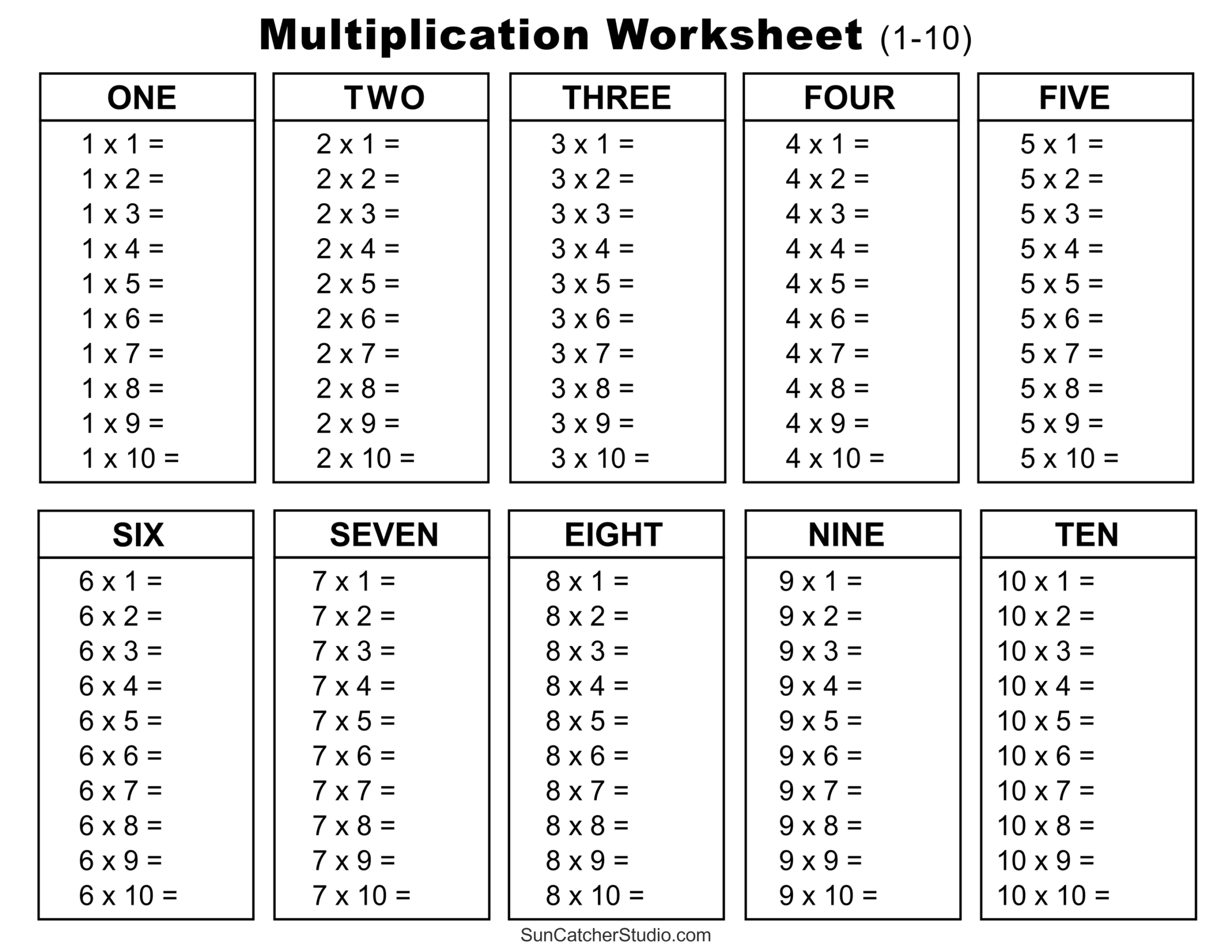 math times table sheets