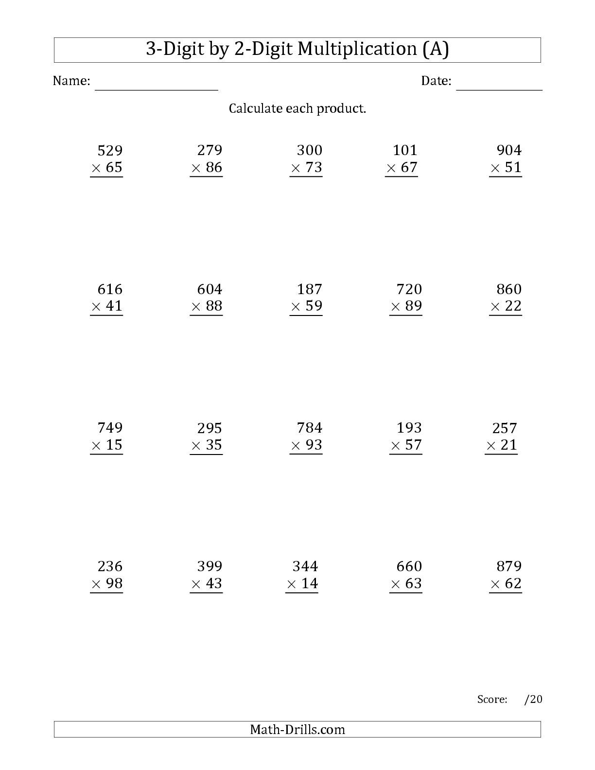 Multiplying 3 Digit By 2 Digit Numbers A