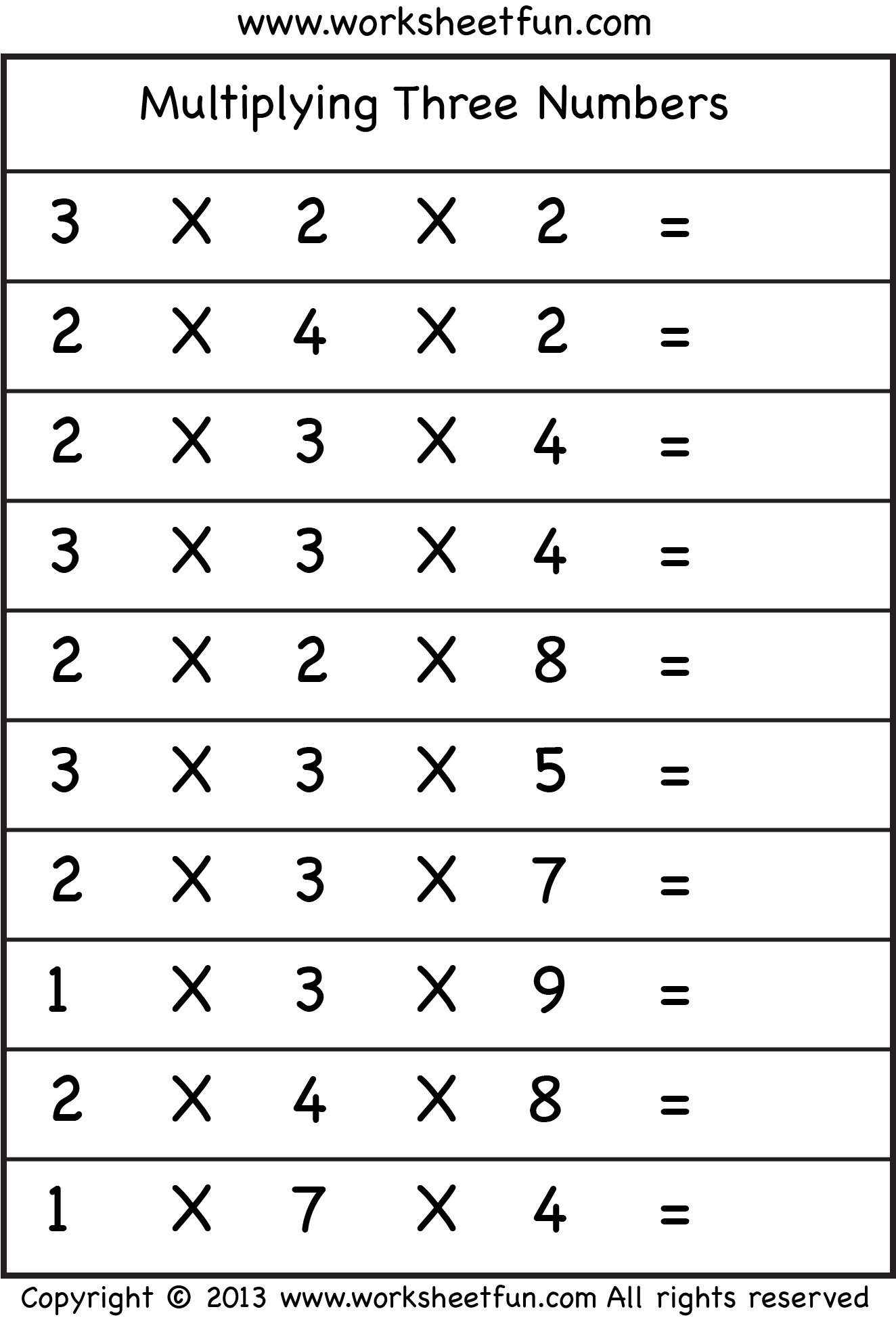 multiplication worksheets grade 3