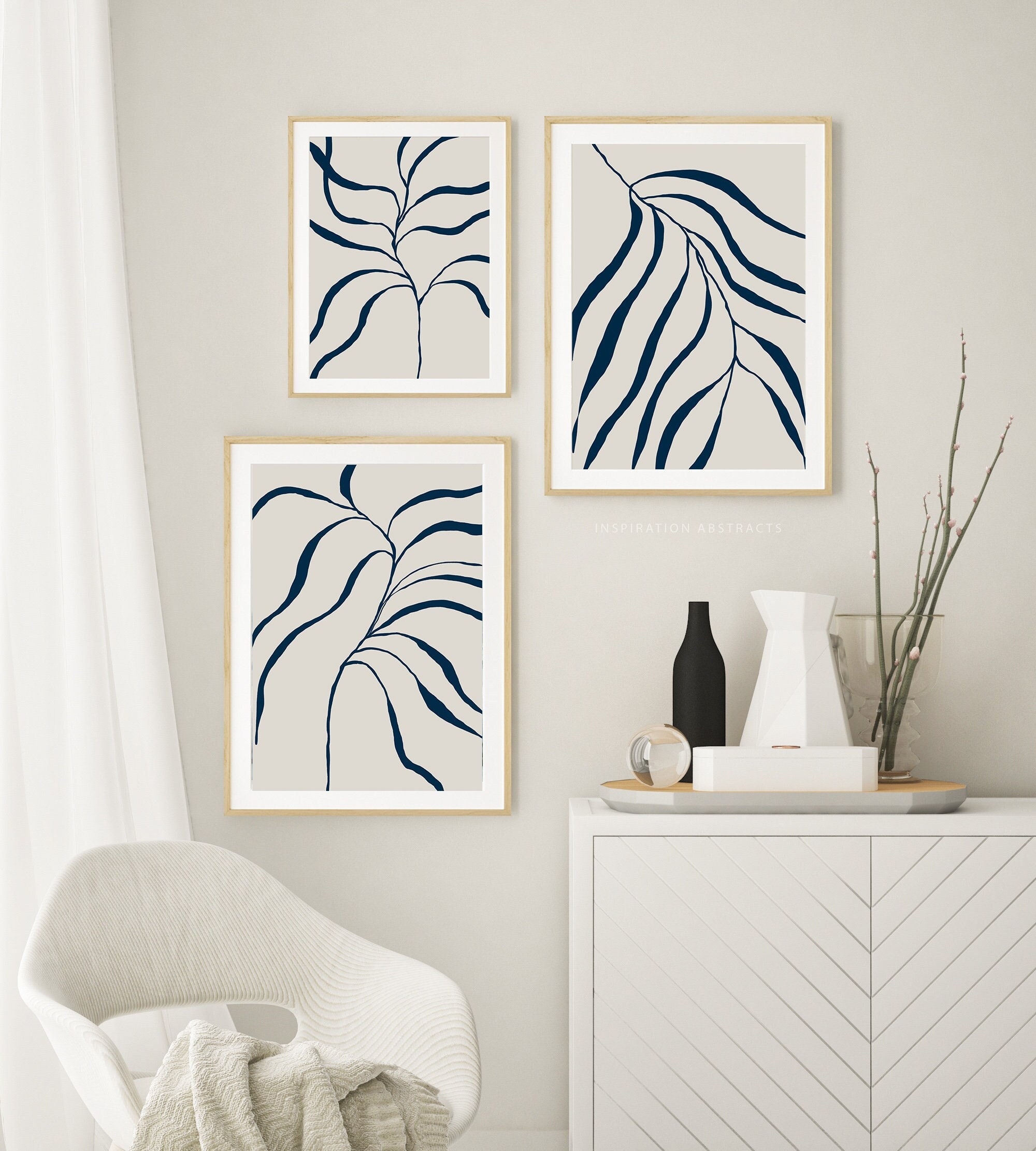 Navy Blue Botanical Art Set Abstract Plant Prints Bathroom Wall Art Set Printable Plant Decor Boho Wall Art Set Modern Plant Prints