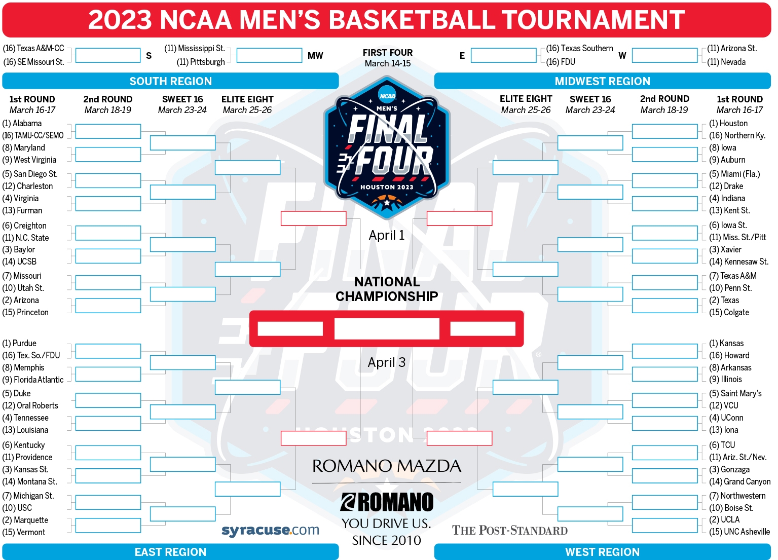 Ncaa Basketball Tournament Watch Cbs March Madness Printable Bracket Cbs Sports Watch March Madness Ncaa Schedule