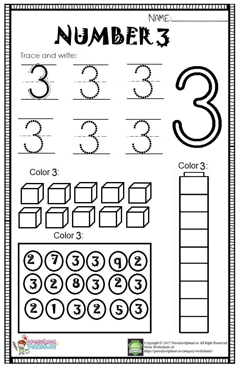 Number 3 Worksheet For Kids Number 3 Worksheet For Kids
