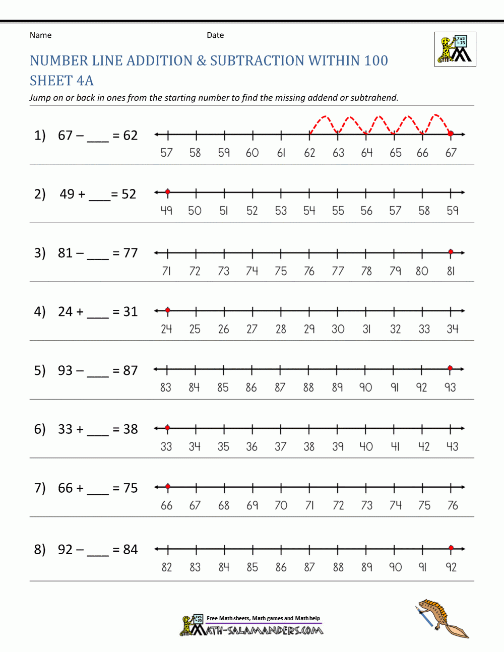Number Line Addition And Subtraction Worksheets Number Line Addition And Subtraction Worksheets