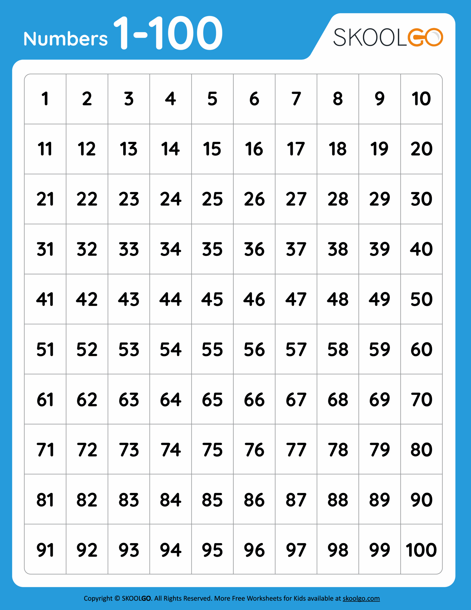 Numbers 1 To 100 Free Worksheet For Kids SKOOLGO Worksheets Library