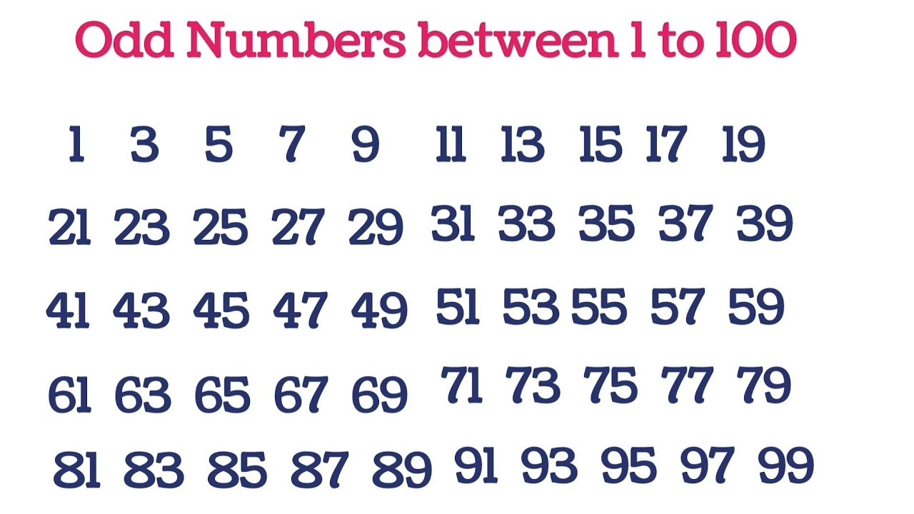Odd Numbers 1 To 100 Learn Odd Numbers List Of 0dd Numbers From 1 100 oddnumbers YouTube