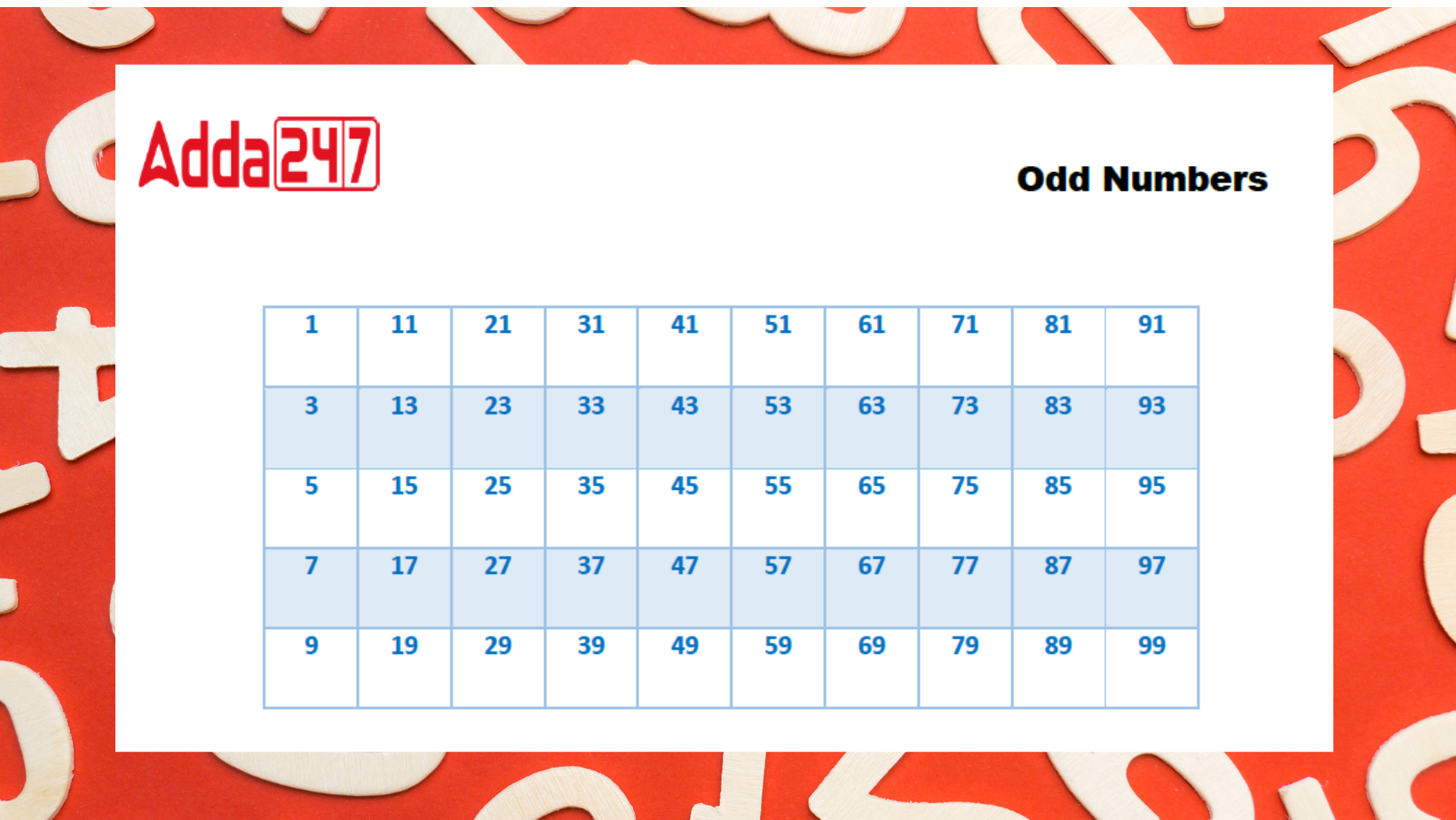 odd numbers 1 100