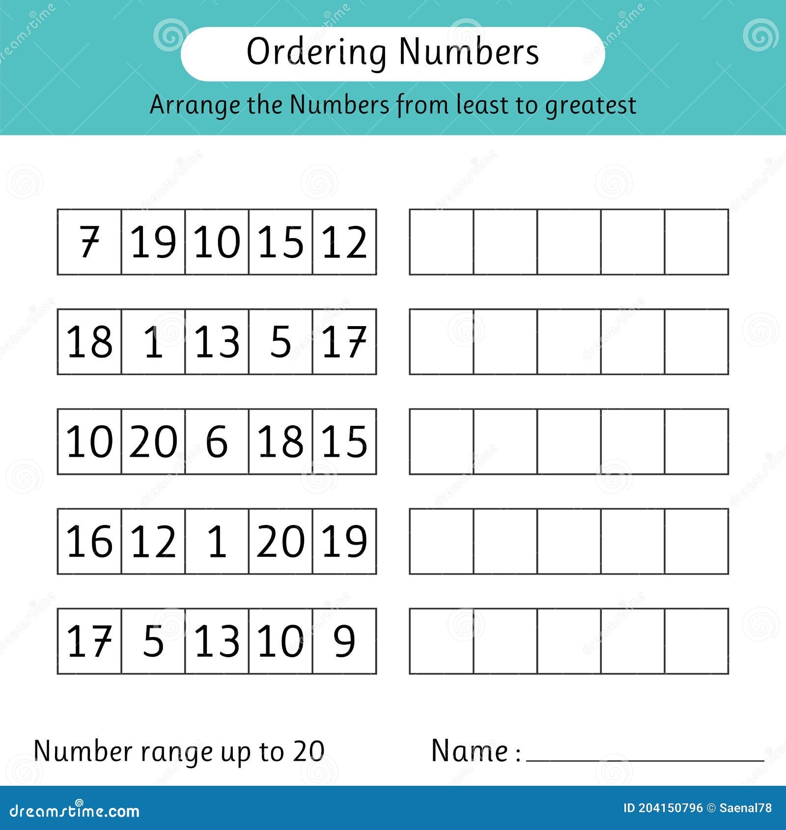 Ordering Numbers Worksheet Arrange The Numbers From Least To Greatest Math Stock Vector Illustration Of Education Order 204150796