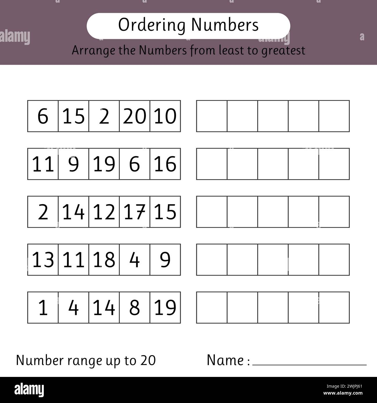 Ordering Numbers Worksheet Number Range Up To 20 Arrange The Numbers From Least To Greatest Mathematics Vector Illustration Stock Vector Image Art Alamy