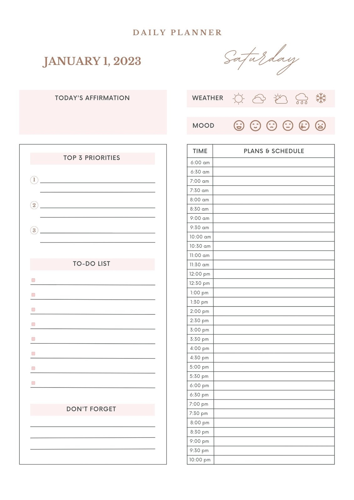 Page 2 Free Printable Customizable Personal Planner Templates Canva
