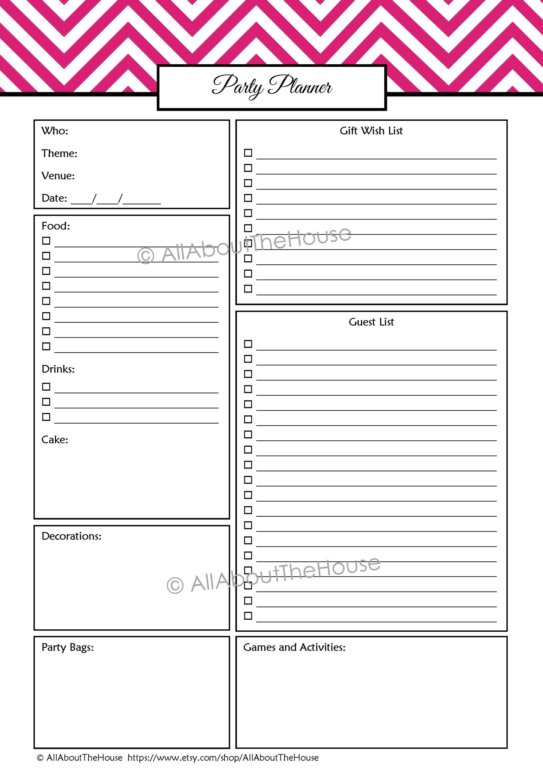 party planner checklist printable