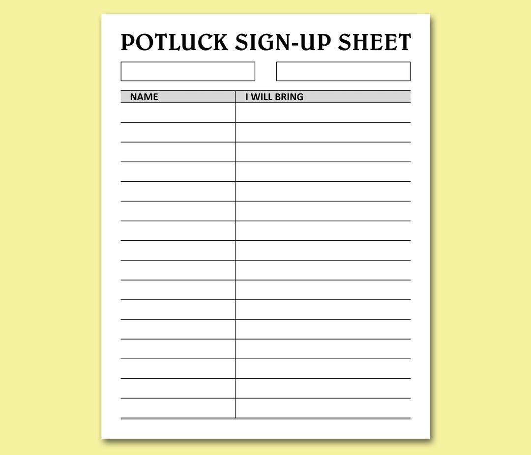 Potluck Sign Up Sheet Printable Holidays Events Potluck Brunch Dinner Party Food Signup Organizer Instant Download Letter A4 PDF Etsy UK