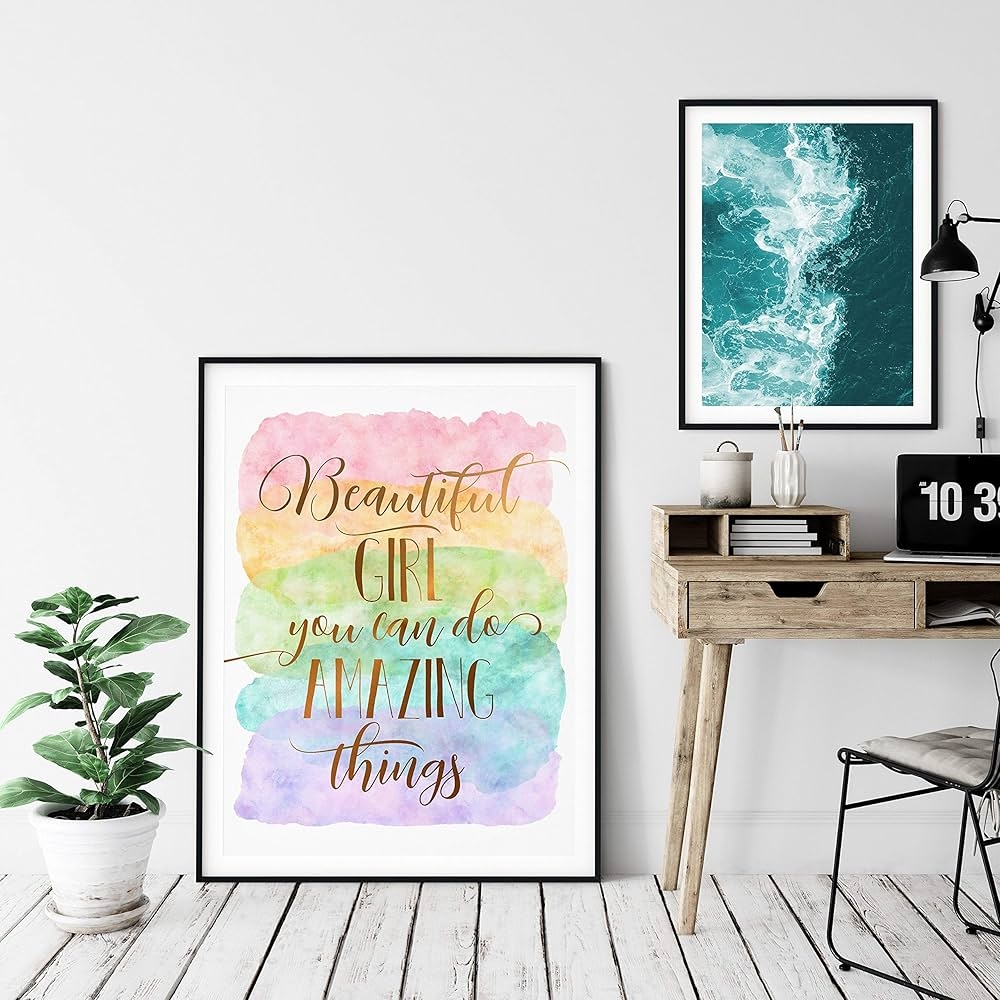 Print Wall Art Poster Beautiful Girl You Can Do Amazing Things Nursery Printable Wall Art Rainbow Nursery Decor Girls Baby Shower Gift Girls Room Wall Art Print Only Amazon de Home 