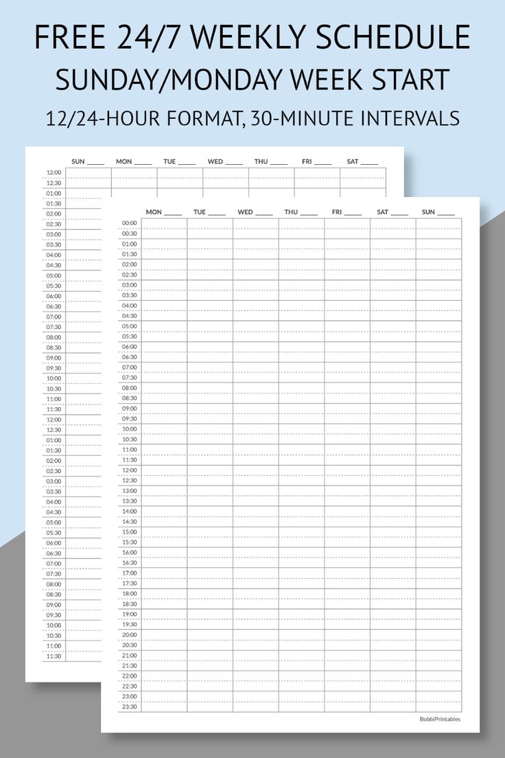 Printable 24 7 Weekly Schedule