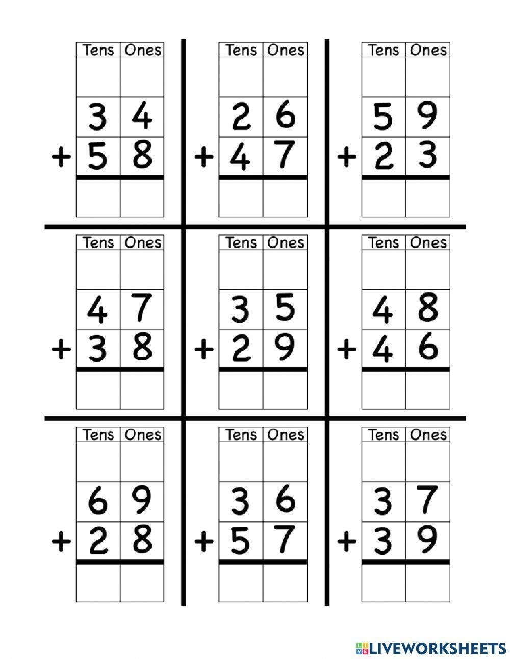 Printable Addition Within 100 With Regrouping Worksheet Class Worksheets Library