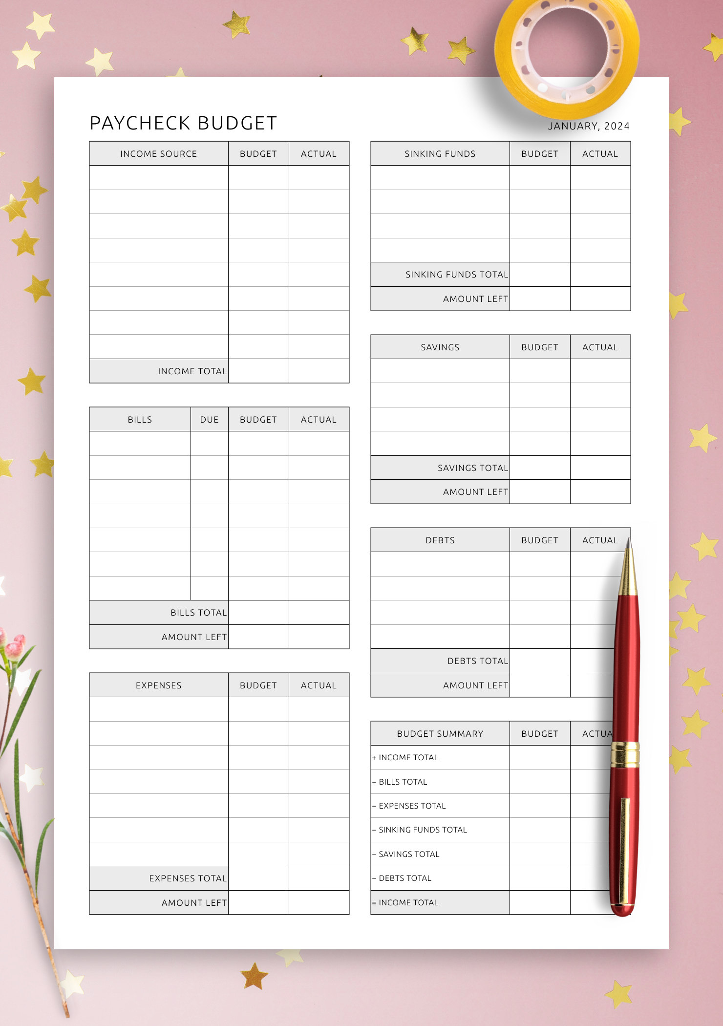 free printable budget templates