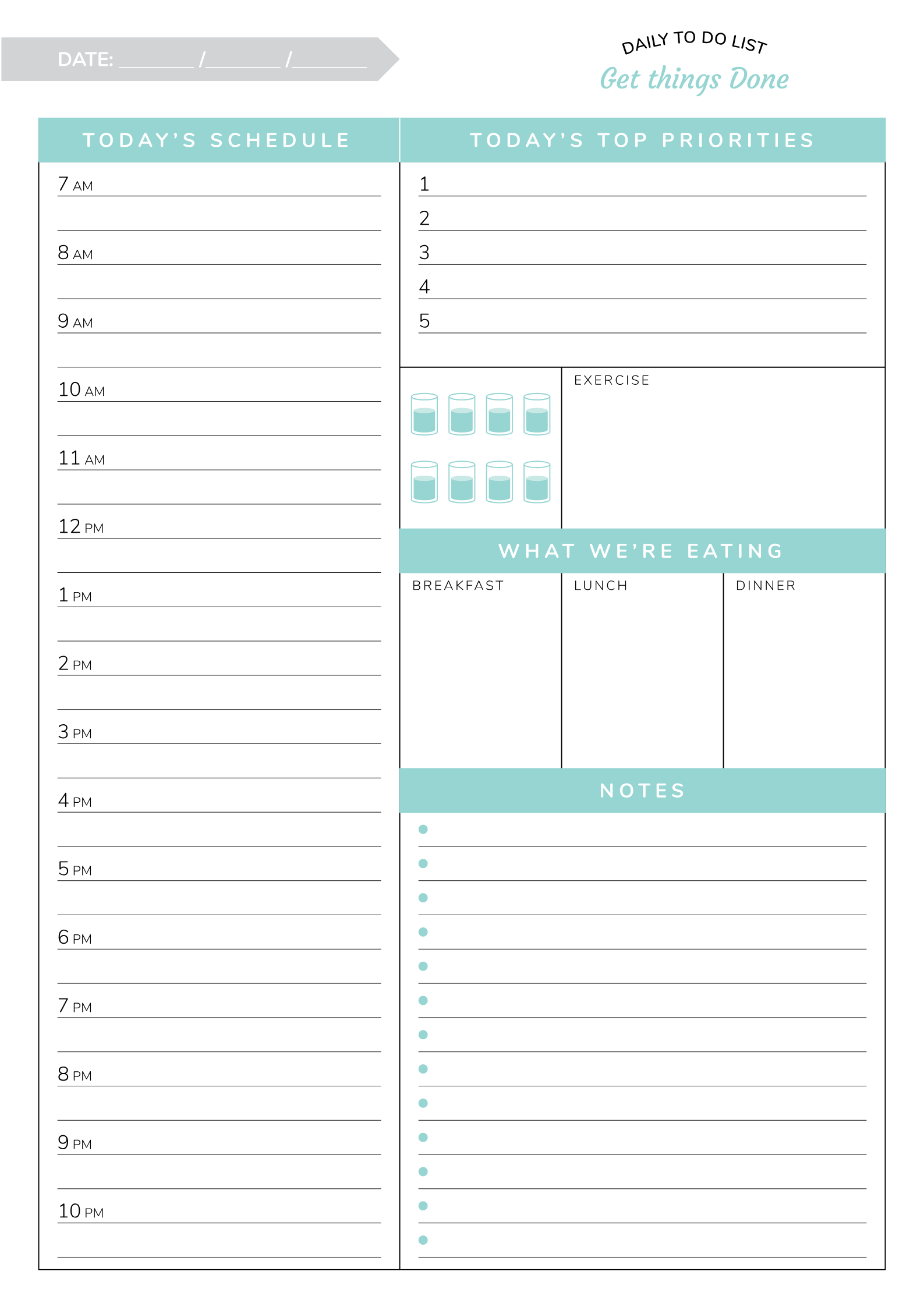 hourly daily planner printable pdf
