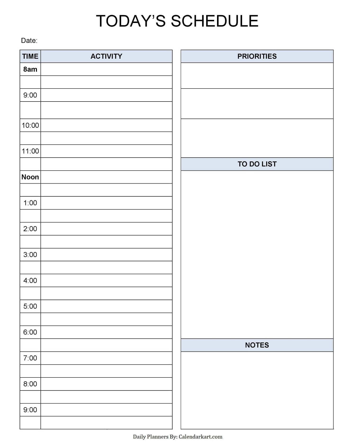 hourly day planner printable