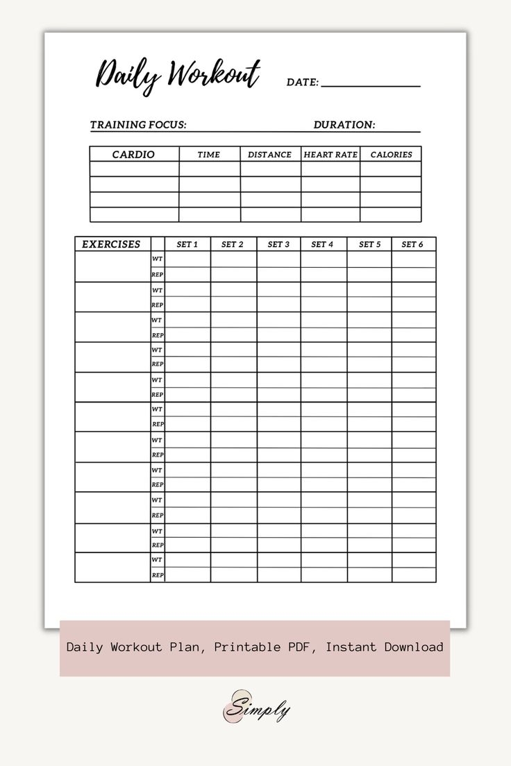 Printable Daily Workout Planner Daily Workout Plan Printable PDF Instant Download