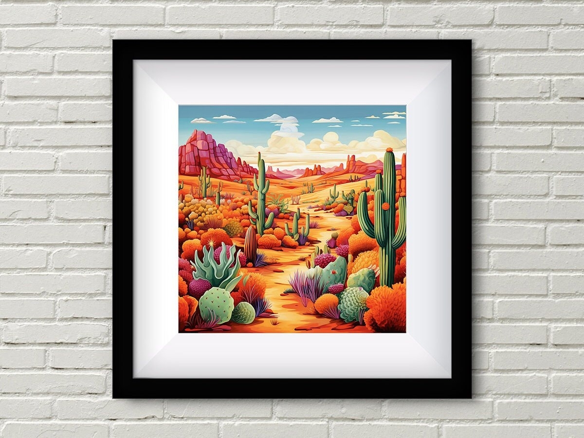 Printable Desert Artwork Bright Colors Desert Wall Art 8x8 Square Print Succulents Sunset Etsy