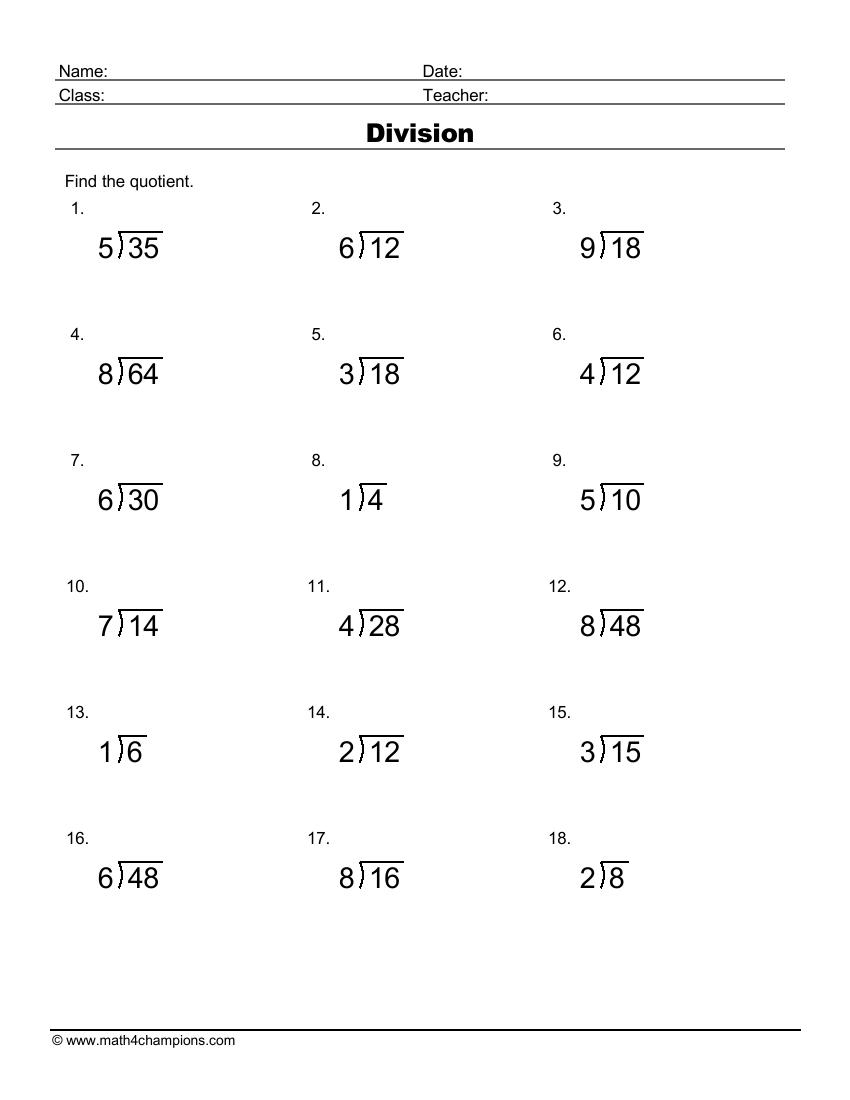 4th grade division worksheets