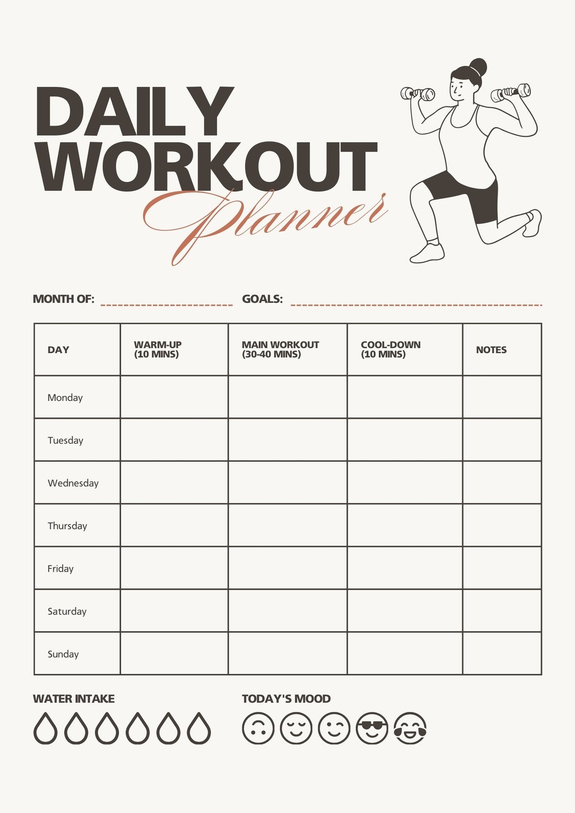 Printable Every Day Exercise Plan Plan For Weight Simple Daily Workout Routine Editable Workout