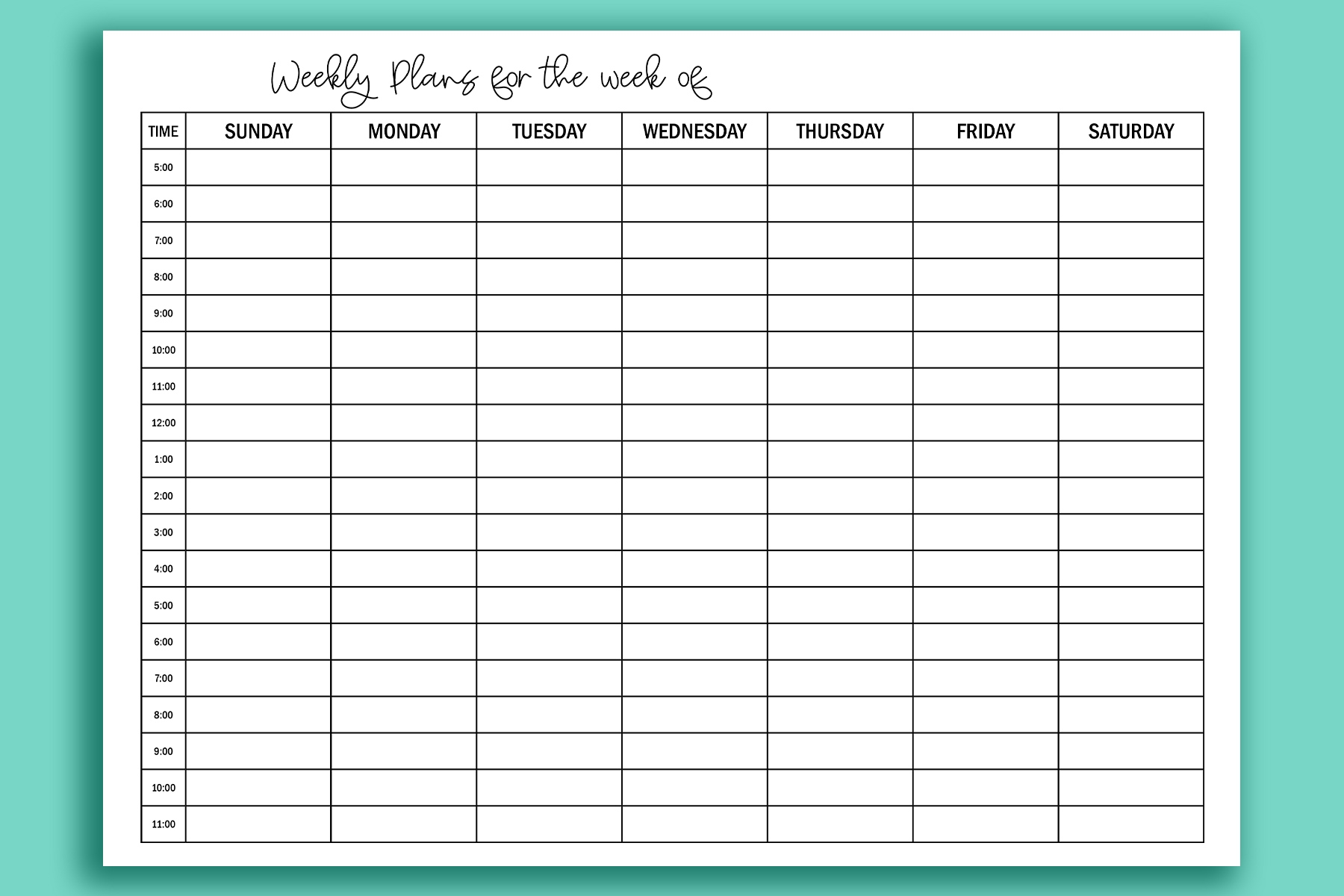Printable Hourly Calendar Set Daily And Weekly Hourly Calendars Printable Hourly Calendar Set Daily And Weekly Hourly Calendars