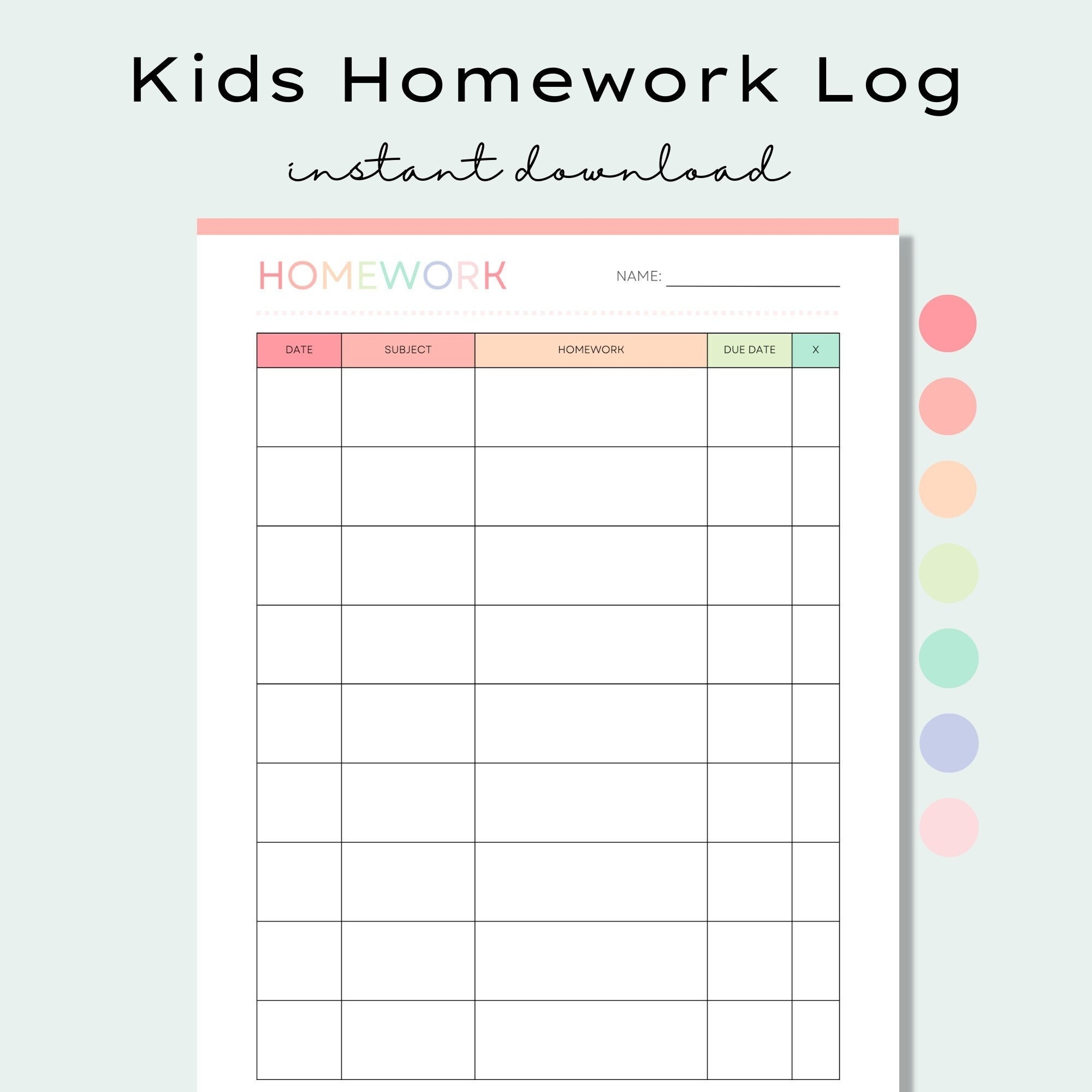 printable homework planner