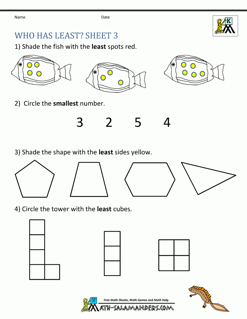 free math worksheets for kindergarten