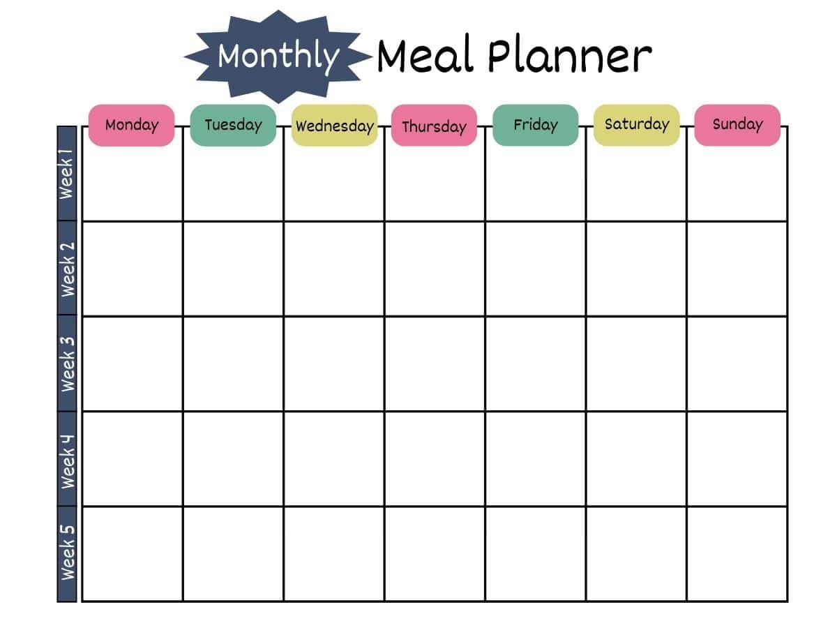 printable monthly meal planner template pdf