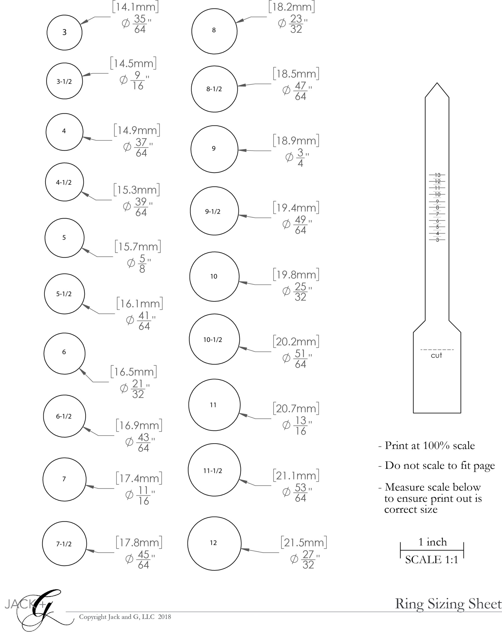 printable ring size chart