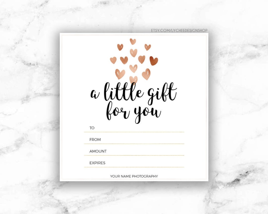 Printable Rose Gold Hearts Gift Certificate Template Editable Gift Card Design Microsoft Word Photoshop Template DOCX DOC PSD Etsy UK