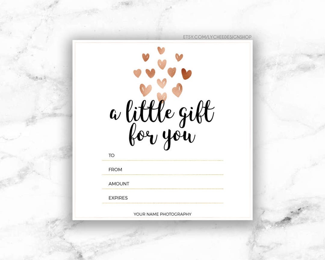 Printable Rose Gold Hearts Gift Certificate Template Editable Gift Card Design Microsoft Word Photoshop Template DOCX DOC PSD Etsy UK