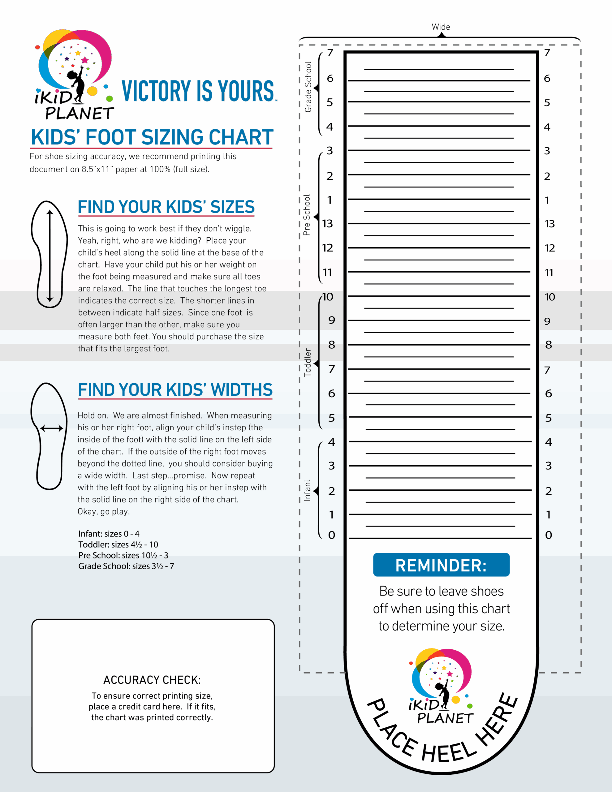 Printable Shoe Size Chart Kids Shoes In Canada USA IKid Planet