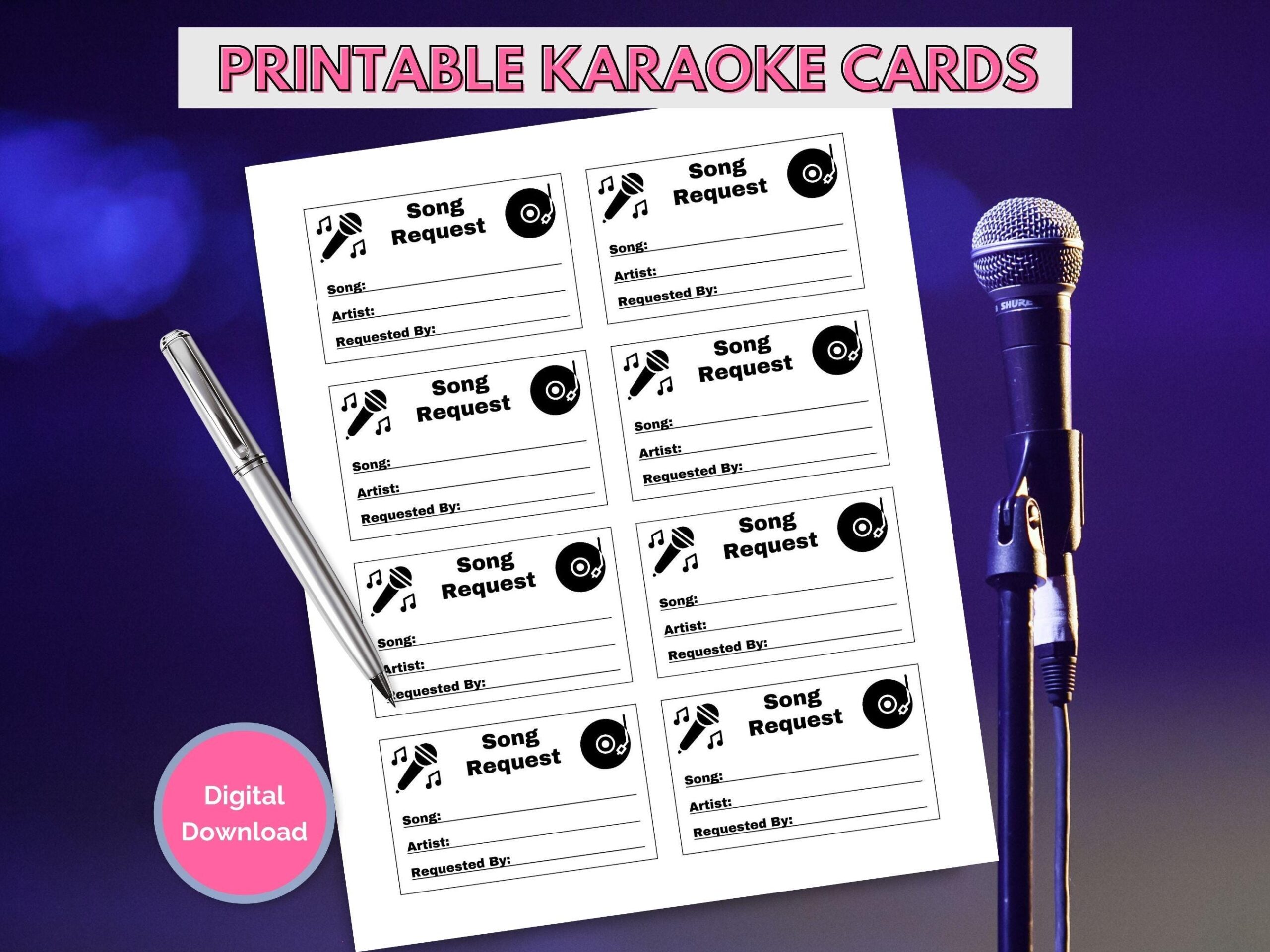 Printable Song Request Cards For Karaoke Events Karaoke Slips Print At Home Karaoke Cards Old School Vinyl Records Sing Along At Home Etsy