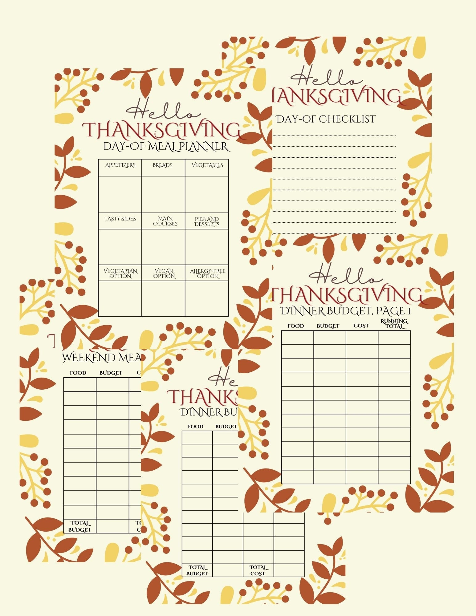 Printable Thanksgiving Planner Meal Prep Budget Sheets Holiday Organizer PDF Etsy