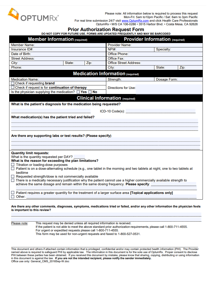 Prior Authorization Form Free Word Templates